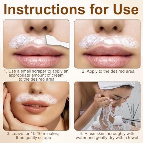 Coconut Oil Facial Hair Removal Cream for Women - Removes Hair From Chin, Upper Lip, Plant Extract, Mild and Non-Irritating (3.52oz)