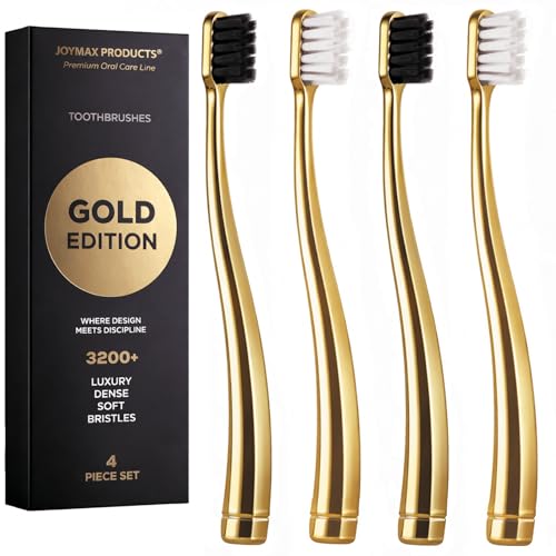 JoyMax Gold Edition Toothbrush Set - 4 Premium Soft Bristle Toothbrushes with Gold Handles