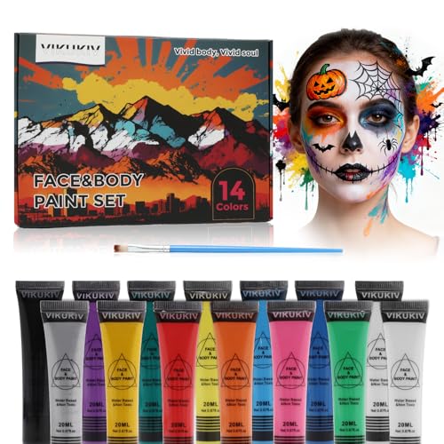 VIKUKIV 14-Color Water-Based Face & Body Paint Kit for Kids & Adults