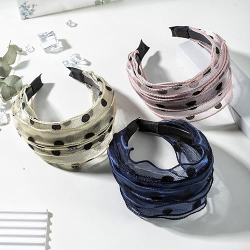 FZBNSRKO 4 Pack Wide Lace Headbands for Women & Girls - Non-Slip, Feminine Hair Accessories in Black, Pink, Beige, Blue
