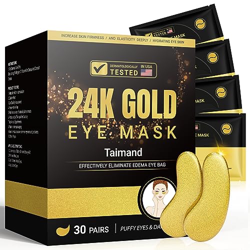 Taimand 24K Gold Under Eye Patches for Puffy Eyes & Dark Circles, Pack of 30 Pairs