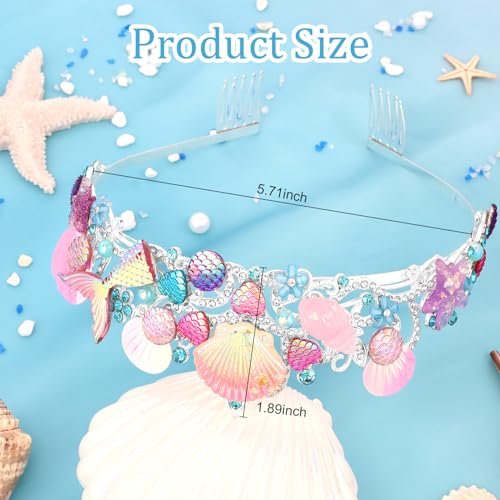 Pink Mermaid Crown Tiara for Women - Mermaid Princess Costume Accessory