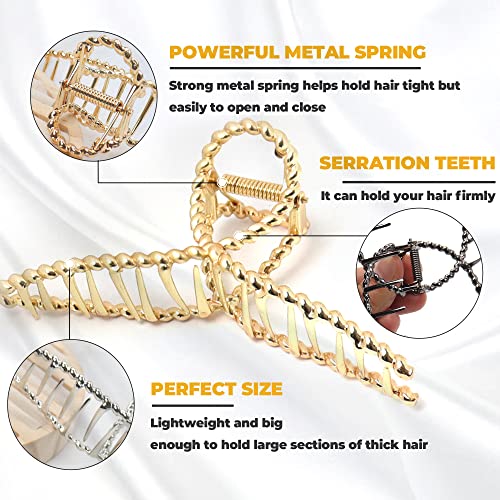 Bphne 3 Pack Metal Hair Claw Clips for Women, Large Non-Slip 4.5 Inch, Threaded Variant