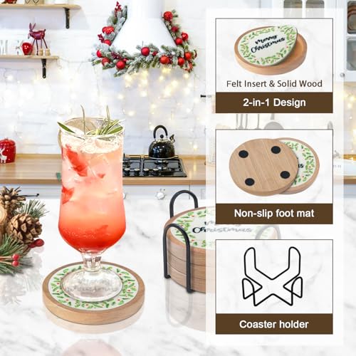 Cewiru 4-Pack Absorbent Coasters with Holder – Modern Drink Mats