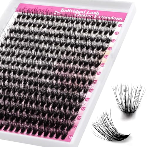 FADLASH Cluster Eyelash Extensions Kit - 644 Pcs, 40D/100D/200D, 12-18mm D Curl
