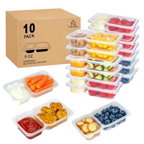 9oz Reusable Snack Containers with Lids - 10 Pack Dual Compartment