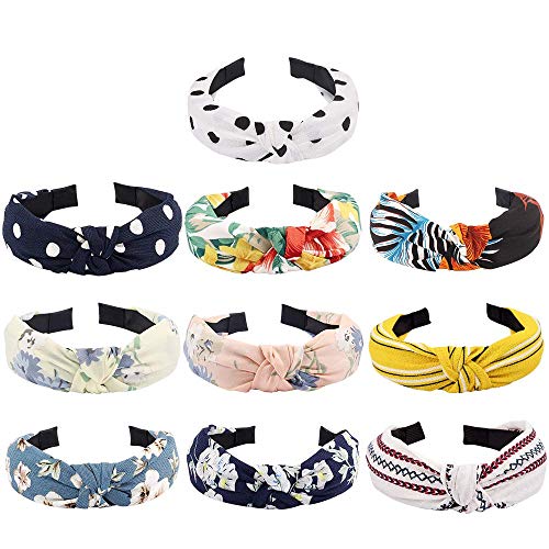 TOBATOBA Floral Knot Headbands for Women 10 Pack Wide No Slip Turbans