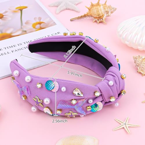 BAHABY Mermaid Knotted Headband with Rhinestone Pearl Starfish Decor