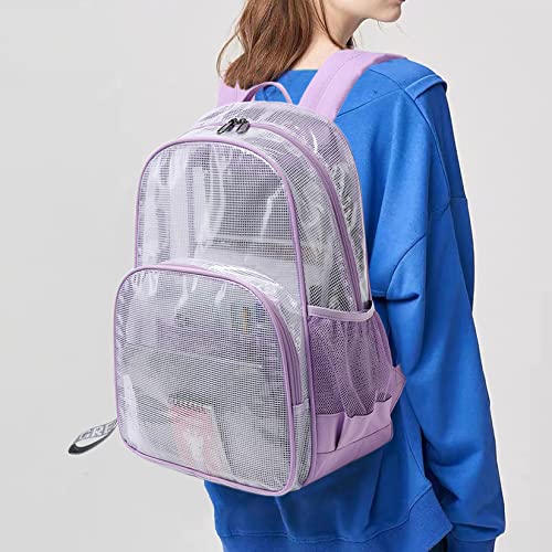 mygreen Clear Backpack - 17 Inch Multi-Pocket PVC Bookbag, Purple