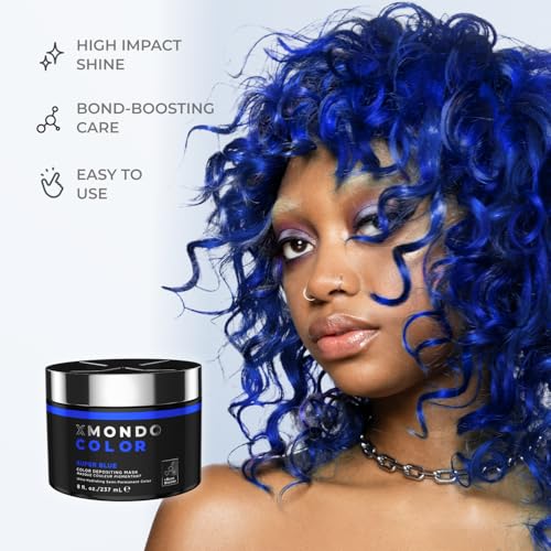XMONDO Color Super Blue Depositing Mask & Semi-Permanent Hair Dye, Infused with Bond Booster & Hyaluronic Acid for Nourishment, Revitalization & Repair, Vegan Formula, 8 Fl Oz
