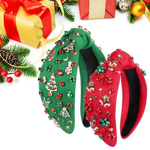 Christmas Tree Bow Crystal Headband for Women - Festive Holiday Hair Accessories