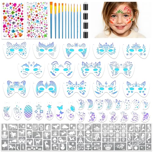 Yazhiji Complete Face Paint Stencil Kit - 58PCS for Makeup Fun