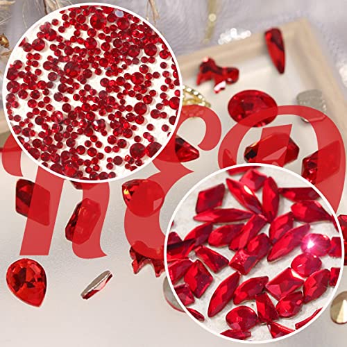 2052Pcs Ruby Red Nail Art Rhinestones with Tools - K9 Glass Gems