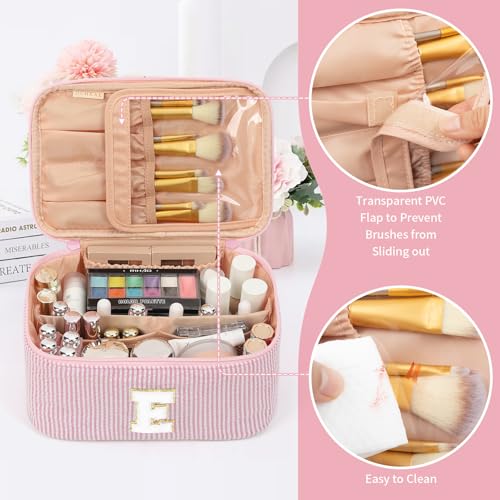 OCHEAL Pink Monogram Makeup Bag for Women Travel Cosmetic Organizer