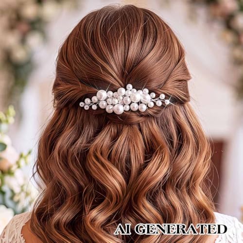 EASEDAILY Pearl Wedding Hair Comb - Silver Bridal Hair Piece for Brides