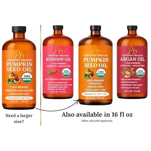 Pumpkin Seed Oil ? USDA Organic, Cold-Pressed & 100% Pure, Unrefined, Pumpkin Oil for Hair Growth, Dry Skin & Face ? Natural Anti-Aging Moisturizer & Hair Oil for Dry, Damaged Hair ? Glass Bottle
