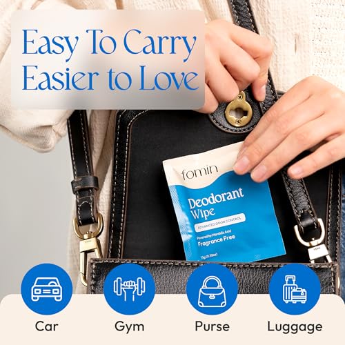 FOMIN pH Balanced Deodorant Wipes - 30 Individually Wrapped Travel Wipes