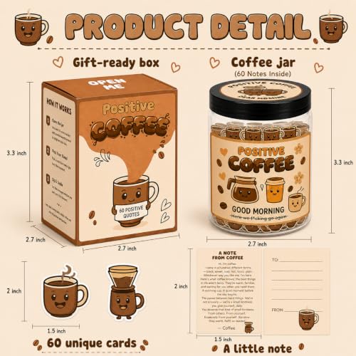 Positive Coffee Jar with 60 Affirmation Cards - Inspirational Gift