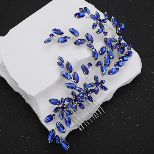 Blue Crystal Flower Bridal Hair Comb - Elegant Rhinestone Wedding Headpiece