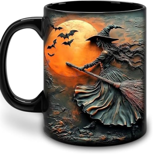 AICHENG Witch Cauldron Coffee Mug - 15 oz Black Ceramic