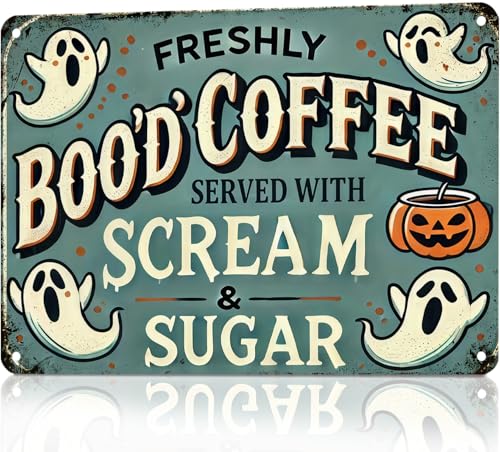 Halloween Metal Tin Sign - Freshly Boo'd Coffee Decor 8x12in