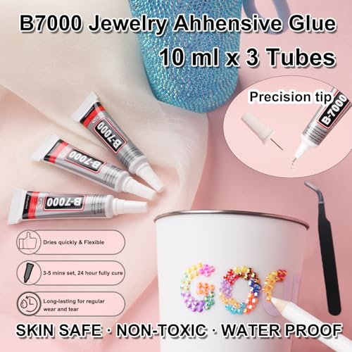 BAOYAALIN 2 Boxes Rhinestones Kit with 3Pcs 10ml B7000 Glue, Multicolor 28 Colors + Silver Clear 2–6mm