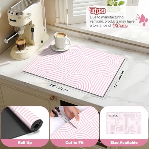 Findosom 12" x 20" Super Absorbent Dish Drying Mat - Pink & White Geometric