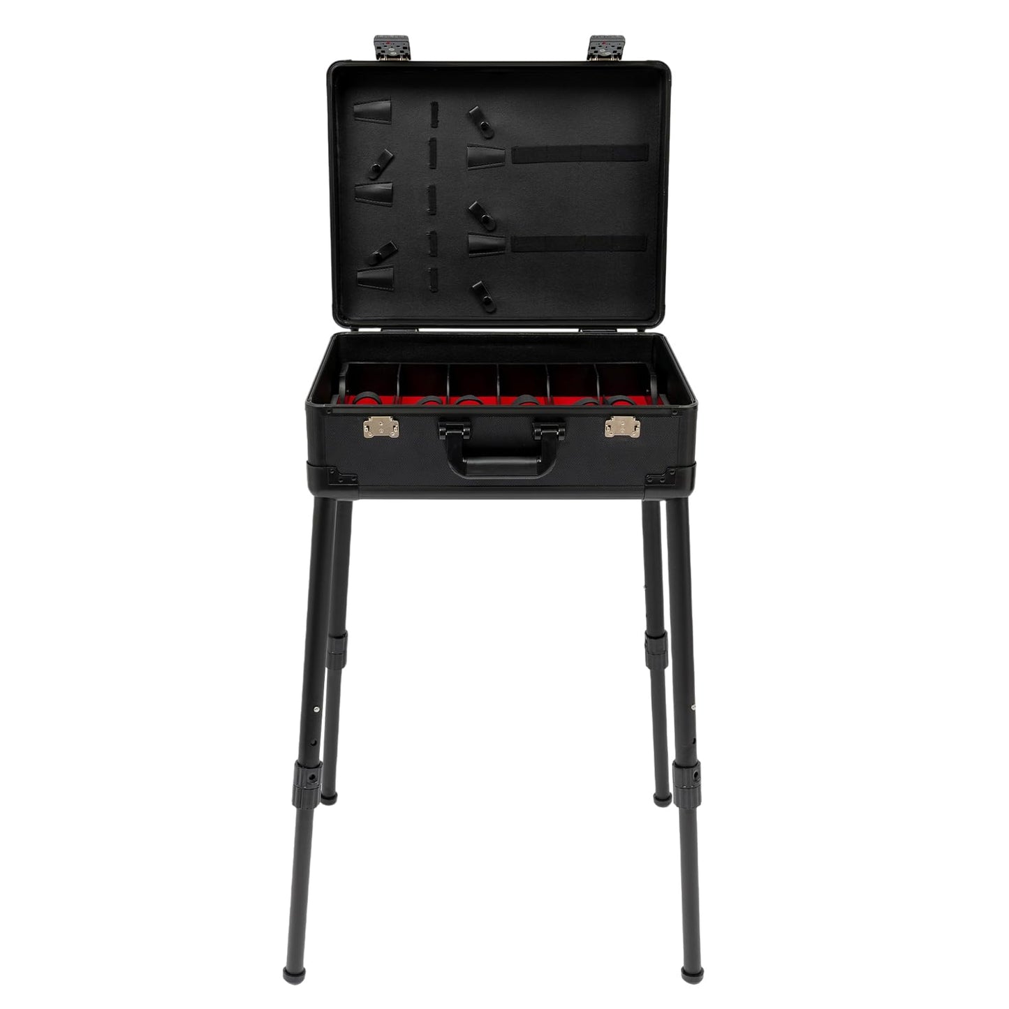 DUSNDULR Mobile Barber Station, 18.11-31.5in Adjustable Height Professional Barber Case Hair Stylist Toolbox with Support Legs & Lock for Barbershops