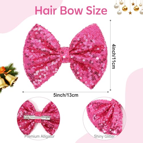 Hot Pink 5” Glitter Hair Bows with Alligator Clips - CN Brand (Variation: Hot Pink)