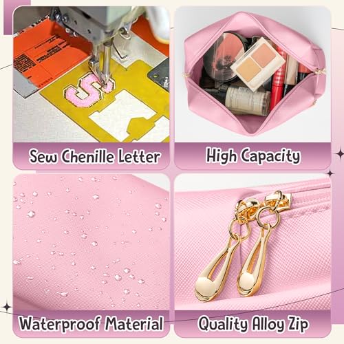 Ballet Makeup Bag for Girls - Pink Chenille Cosmetic Pouch