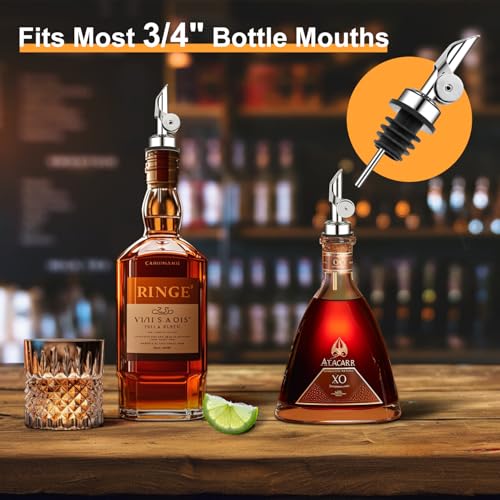 Stainless Steel Liquor Pourers with Automatic Flip Caps - 6 Pack