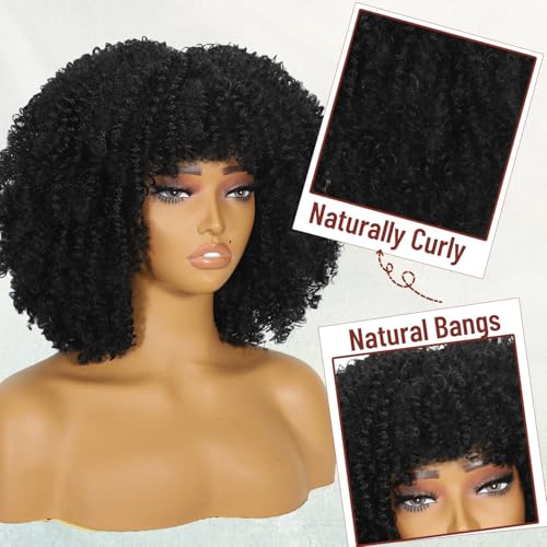 Black Curly Afro Wig with Bangs for Black Women - Kinky Curly Style