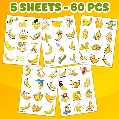 60 Banana Temporary Tattoos – Fun Fruit Party Favors for Kids