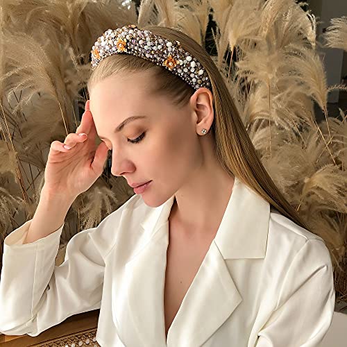 Multicolor Velvet Headband with Crystal Beads for Women