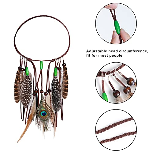Obmwang Indian Feather Headband – Boho Festival Head Dress with Feathers for Women & Girls