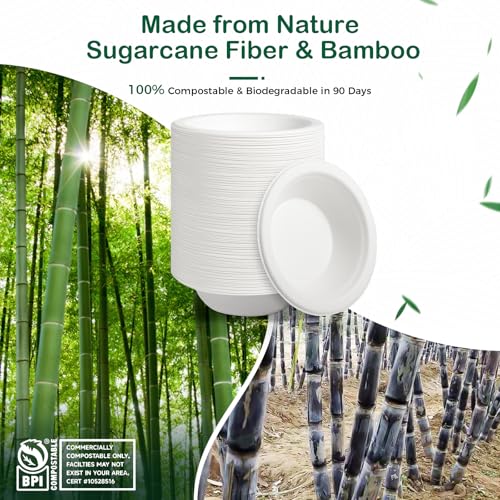 OasisSN 128-Pack Compostable Paper Bowls - Eco-Friendly, Heavy-Duty, Microwave & Freezer Safe for Desserts & Snacks