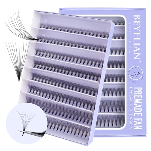 BEYELIAN 10D Premade Volume Eyelash Extensions, 500 Loose Fans, C Curl