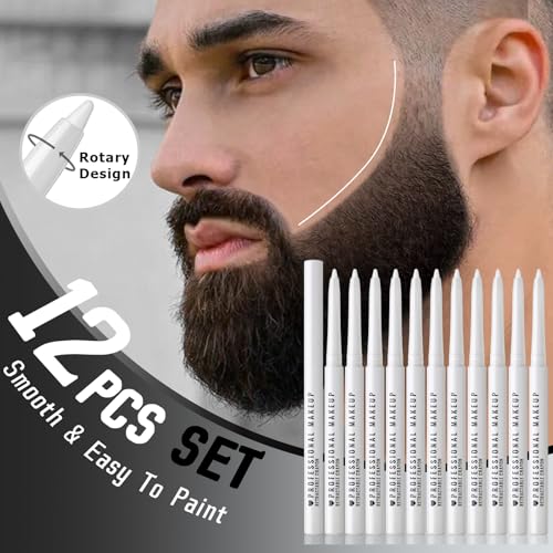 Noerrors 12Pcs White Barber Pencil Chalk Set for Hairline & Beard Styling - Enhancement Kit