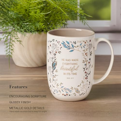 Inspirational Ceramic Coffee Mug with Bible Verse - 15 oz Floral Design