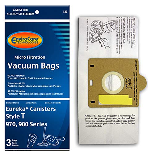 EnviroCare Micro Filtration Vacuum Cleaner Dust Bags for Eureka T Canisters - 3 Pack