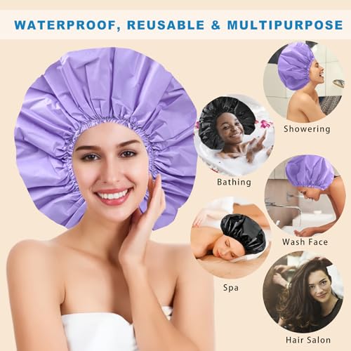 Extra Large Waterproof Shower Caps for Women - 2 Pack