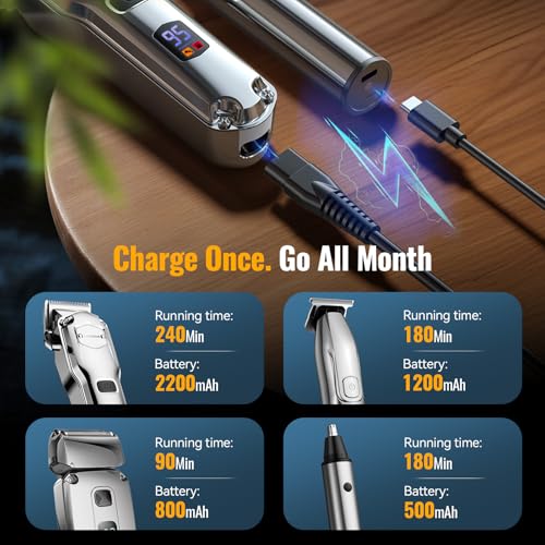 Jack & Rose Hair Clippers for Men Set Professional, Cordless Men Hair Trimmer, Electric Shavers, Barber kit, 4 in 1,LED Display, for Nose, Body, Bald Head