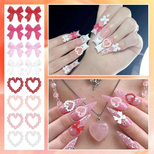 Pink 3D Nail Gems Charms Y2K Bow Cherry Nail Art Charms – 60pc Set