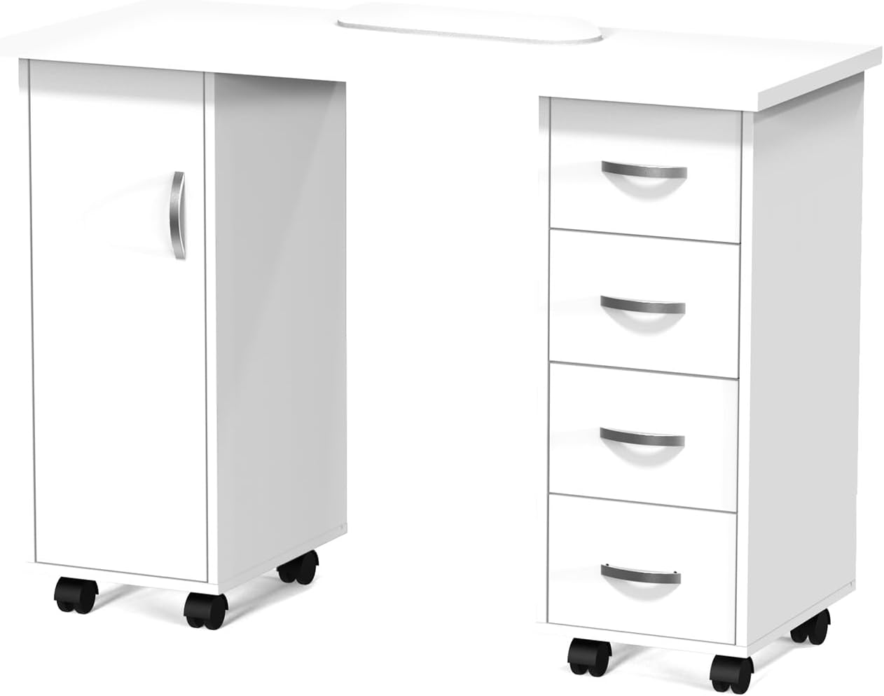Manicure Table - Professional Nail Desk with Cabinet, Drawers & Wheels | White Spa Salon Workstation