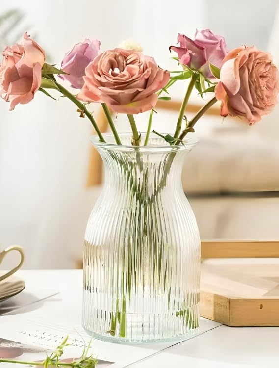 8-Inch Ribbed Glass Vase for Weddings & Home Decor
