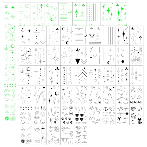 EVERJOY Minimalist Temporary Tattoos Kit - 100 Pcs Black & Luminous Dual Pack