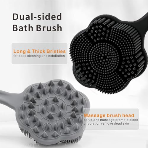 HIEERBUS 15-Inch Silicone Back Scrubber and Facial Cleansing Brush Set