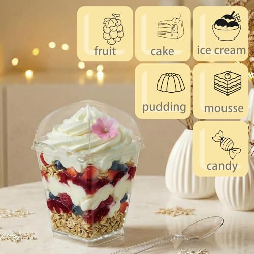 5 oz Mini Dessert Cups with Lids & Spoons - 30 Pack Clear Parfait Cups
