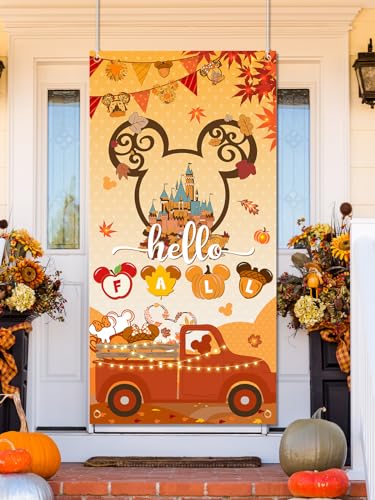 Hello Fall Mouse Pumpkin Door Cover - Thanksgiving Party Decoration