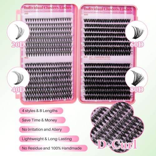 Lash Clusters Kit for Beginners Eyelash Clusters Kit Lashes Clusters Kit Cluster Lashes Pesta?as Postizas Naturales with Lash Bond&Seal,Lash Tweezers,Brush RITALASH(640pcs 20D+40D+60D+80D Kit,9-16mm)